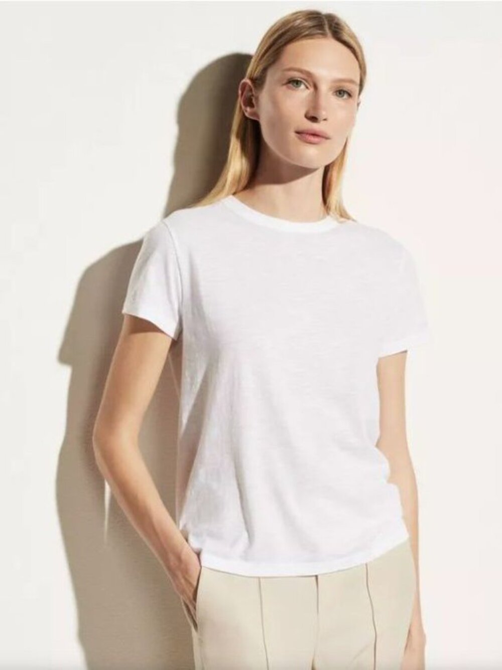 Vince Womens Essential Pima Cotton Crew Neck T-Shirt Optic White Size S